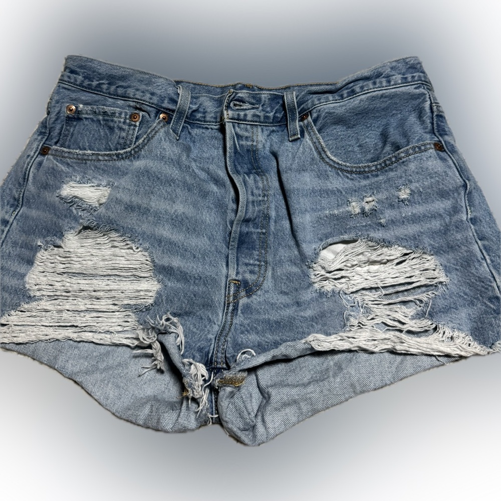 Levi's Blue Distressed Jean Shorts